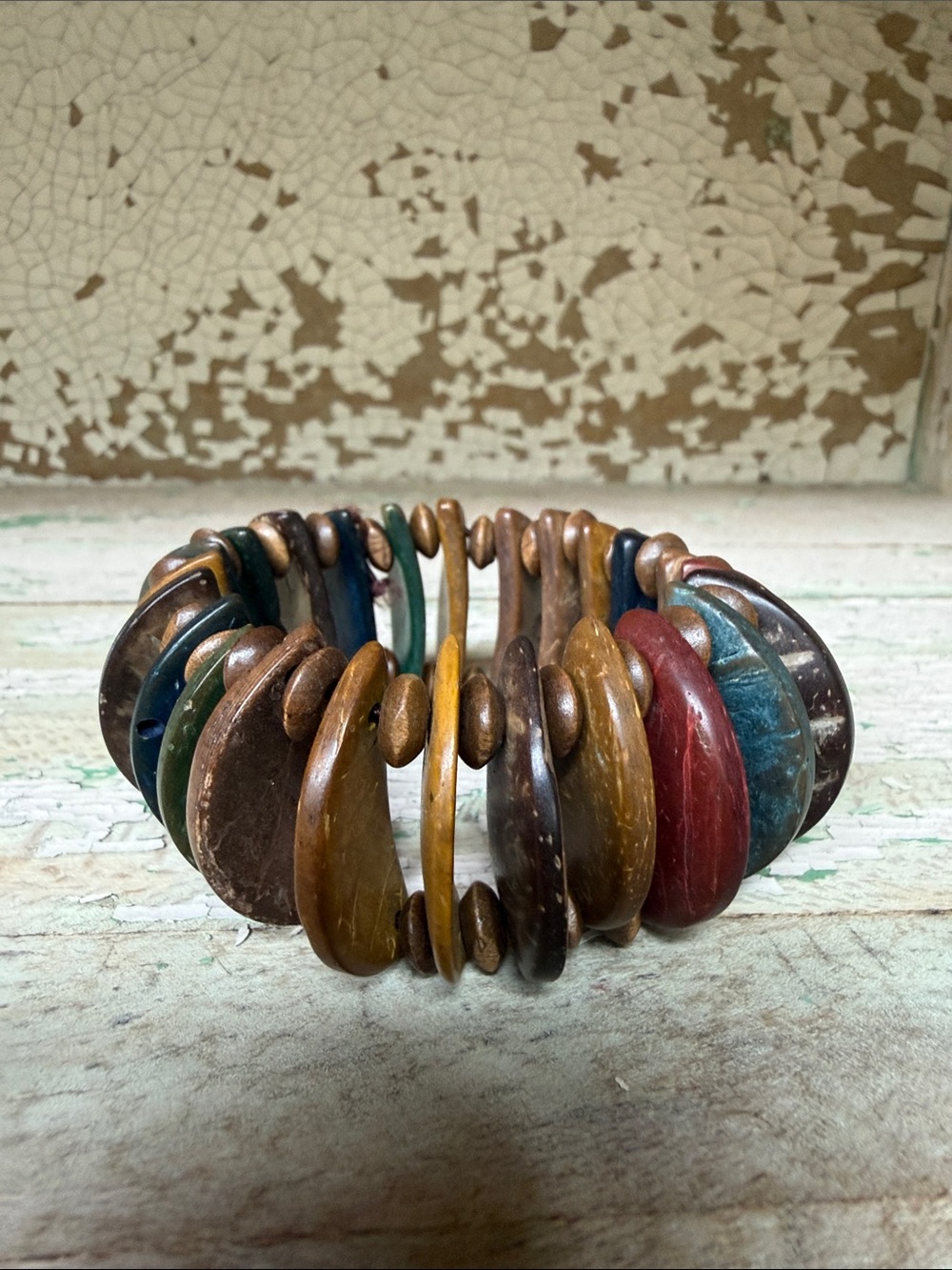 Multicolor Wooden Disc Stretch Bracelet - Women Jewelry